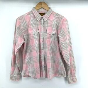 VTG Aura WRANGLER Womens Lg Western L/S Shirt Pink Green Plaid Top Pearl Snap